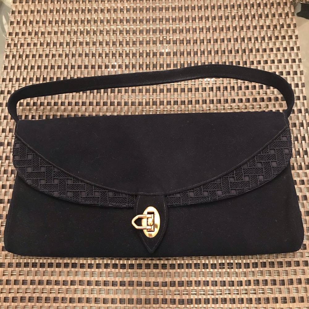 Gorgeous EUC Vintage black faux suede clutch